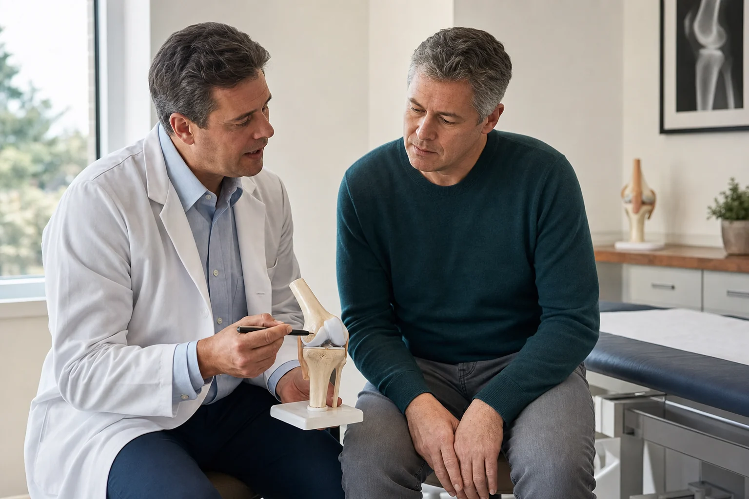 Orthopedic physician explaining an evaluation pathway to a patient