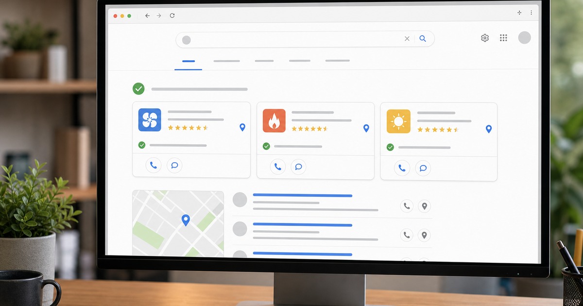 Google search results page showing Local Service Ads at the top for HVAC repair