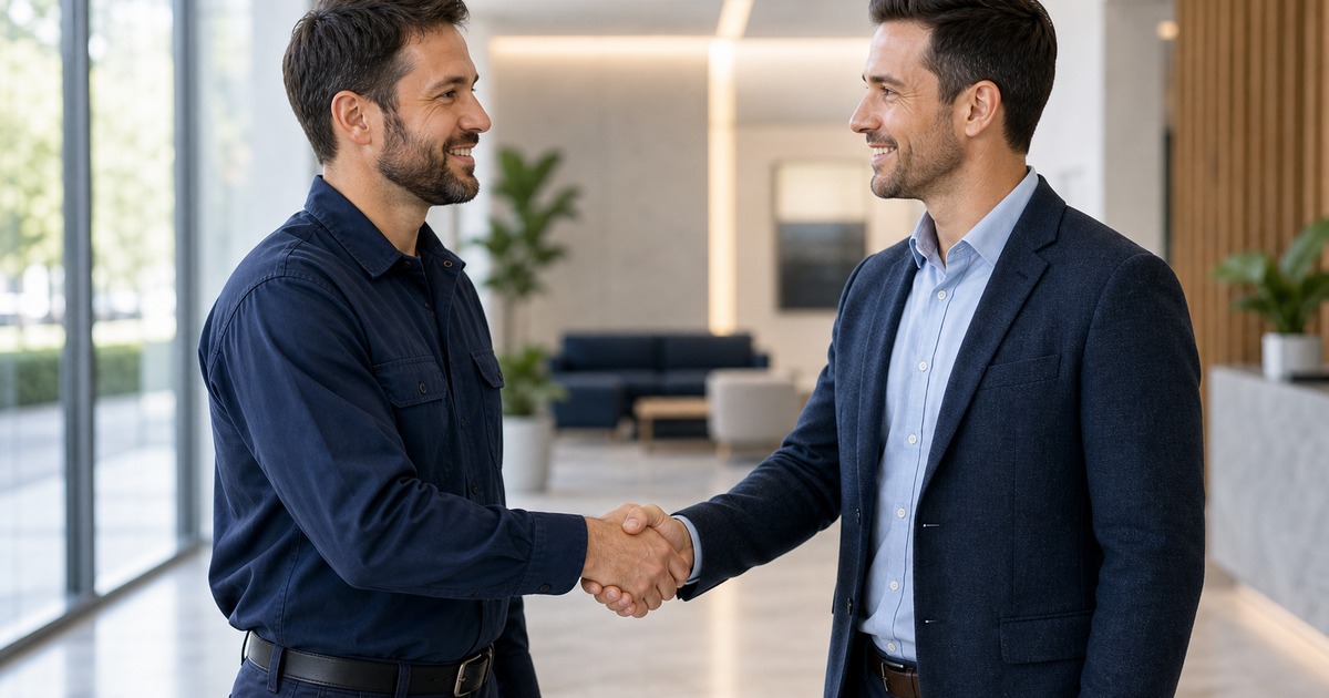 Business handshake between a contractor and a marketing consultant